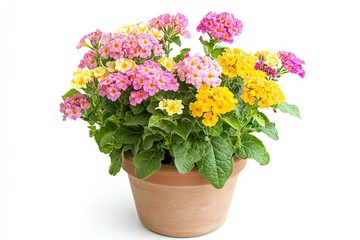 Colorful lantana flowers in the pot isolated on a white background