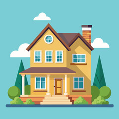 Ext&eacute;rieur mignon de maison moderne. Domaine de la campagne. Isolat vectoriel sur fond blanc