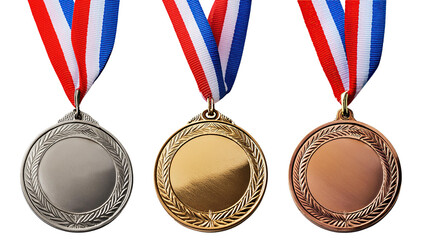 gold, silver and bronze medals with red, white, and blue stripes