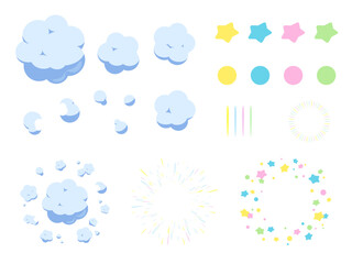 煙と星が広がるかわいい爆発のエフェクト素材セット
