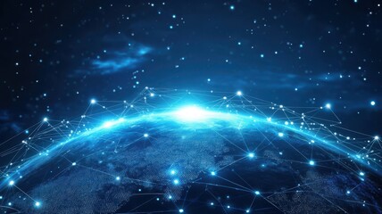 Fototapeta premium A stunning view of Earth from space, showcasing a network of stars and glowing connections across the planet.
