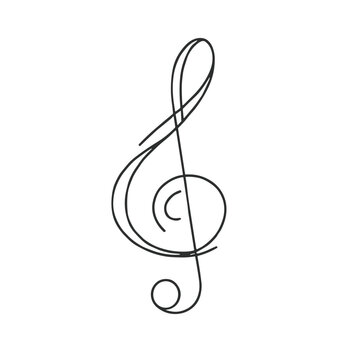 Simple continuous line drawing of a music note, minimalistic style