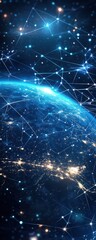 Obraz premium A stunning view of Earth illuminated by stars and connections, showcasing the beauty of the universe in deep blue tones.