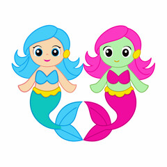 Cute mermaids with fish art vector illustration
