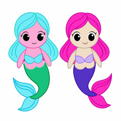 Cute mermaids with fish art vector illustration