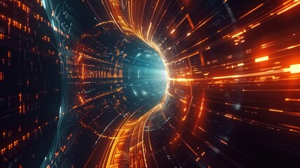 Abstract Digital Tunnel with Glowing Lines