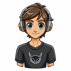 A male witching headphone art vector illustration