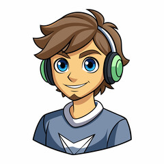 A male witching headphone art vector illustration