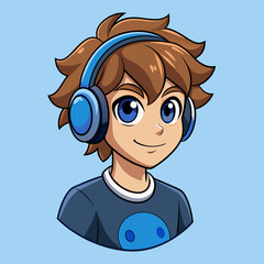 A male witching headphone art vector illustration