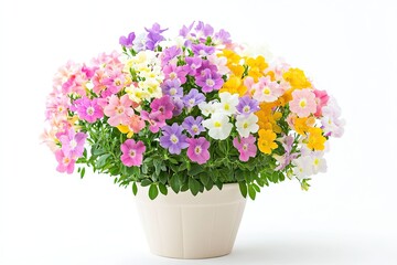 Fototapeta premium Colorful nemesia flowers in the pot isolated on a white background