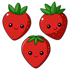 Set of cartoon-style tropical strawberry berry vector illustration, strawberry fruit icons set.