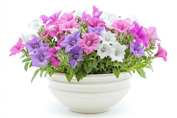Colorful nicotiana flowers in the pot isolated on a white background