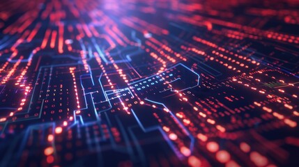 Fototapeta premium Abstract Digital Circuitry in Red and Blue