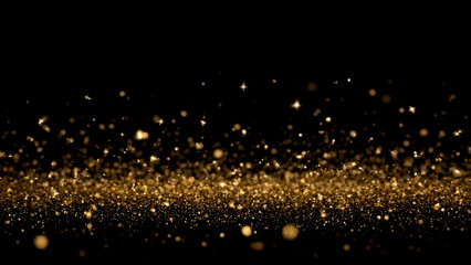 Golden particles falling from above, creating a sparkling and luxurious atmosphere on a dark background. Ideal for festive, celebratory, or luxury-themed designs and creative projects.