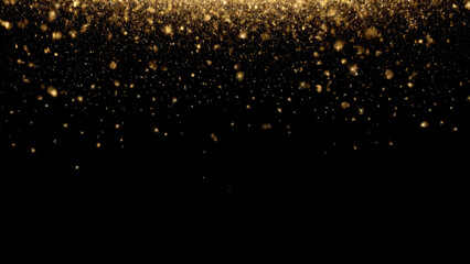 Golden particles falling from above, creating a sparkling and luxurious atmosphere on a dark background. Ideal for festive, celebratory, or luxury-themed designs and creative projects.