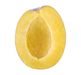 Half on a plum fruit, no seed, cut out