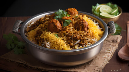 Create a highly realistic illustration of a Briyani Rice Dish