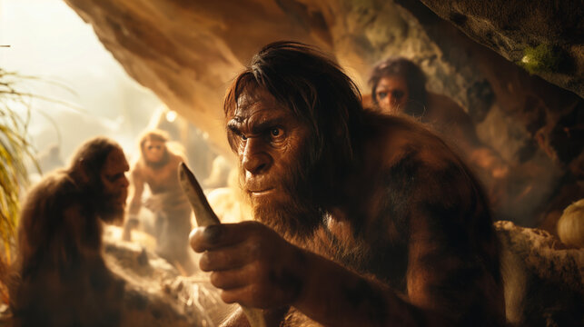 A group of homo sapiens in their natural habitat 40,000 years ago 