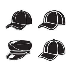 A collection of black cap with white background