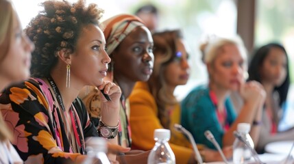 Women participating in a global health conference discussing women's health issues