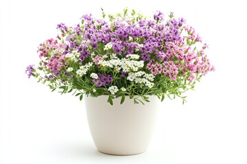 Colorful statice flowers in the pot isolated on a white background 