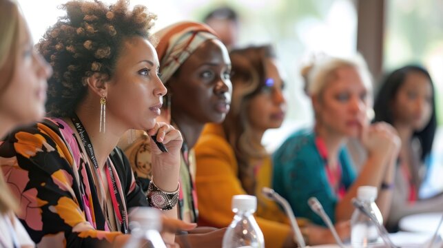 Women participating in a global health conference discussing women's health issues