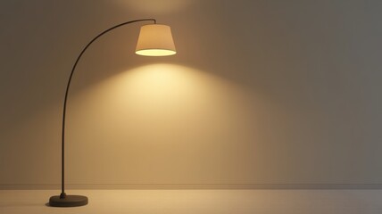 Stylish arc lamp illuminating a minimalist room, creating a warm and inviting ambiance for any space.