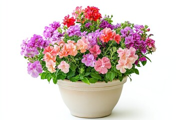Fototapeta premium Colorful stock flowers in the pot isolated on a white background