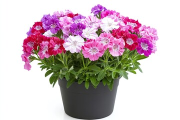 Fototapeta premium Colorful sweet William flowers in the pot isolated on a white background