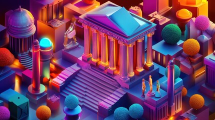 Empowering Electoral Justice in Isometric 3D: Vibrant Colors and Clean Design on a Fantastical Background