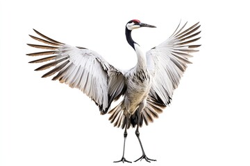 Crane standing and dancing isolated on a white background