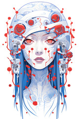 Yuki onna head lowbrow surrealist illustration