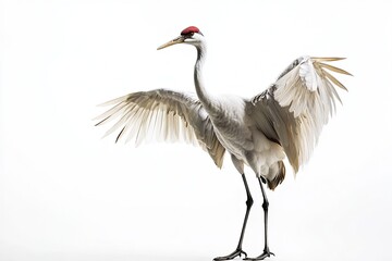 Obraz premium Crane standing and dancing isolated on a white background