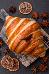 Delicious crispy sweet croissant cornet with chocolate