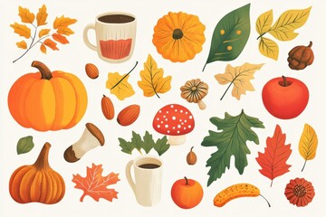 Autumn-inspired Art Deco design featuring seasonal motifs and colors