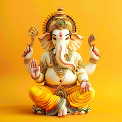 Lord ganesha sclupture on yellow background