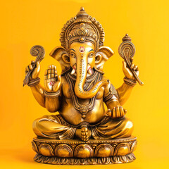 Lord ganesha sclupture on yellow background