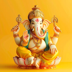 Lord ganesha sclupture on yellow background