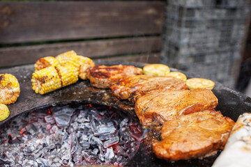 Delicious Grilled Meats and Vegetables in Garden