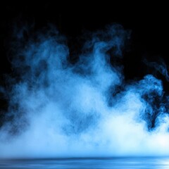 Fototapeta premium Gentle blue mist rises slowly over a calm surface in dim light