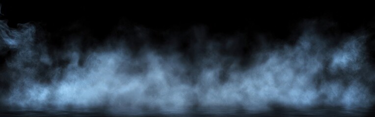 Fog rolls in over a dark landscape at twilight