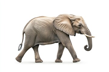 Fototapeta premium Elephant walking and trumpeting isolated on a white background