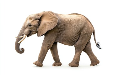 Obraz premium Elephant walking and trumpeting isolated on a white background