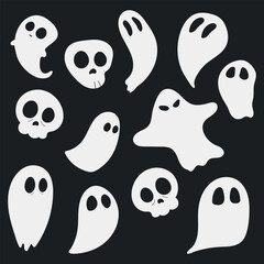 Happy Halloween. Cute vector illustration with ghosts on dark background. Perfect background for banner,poster,flyer.