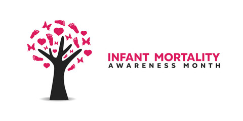 National Infant Mortality Awareness Month. Tree, butterfly, foot and heart. Great for cards, banners, posters, social media and more. White background.