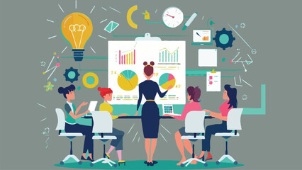 A corporate illustration of a man who teaches other people on white background