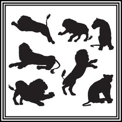 Lion black silhouette set , lion vector set.