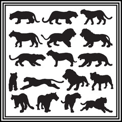Lion black silhouette set , lion vector set.