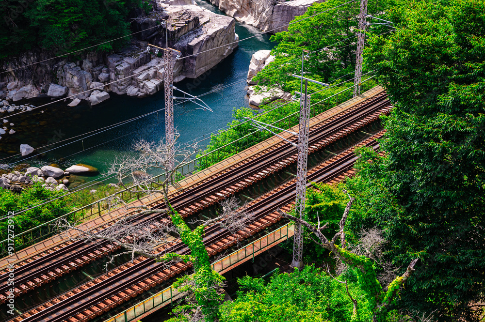 Wall mural 寝覚の床と鉄道橋