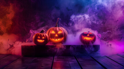 Naklejka premium Podium halloween for the product, autumn platform and smoke stage